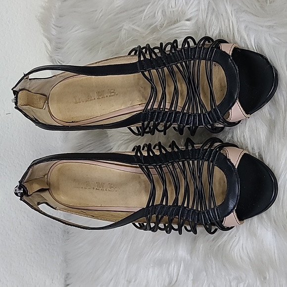 L.A.M.B. Shoes - LAMB High Heel Stilletto Shoes Sandals Size 9.5 Black  Blush Pink Leather Goth